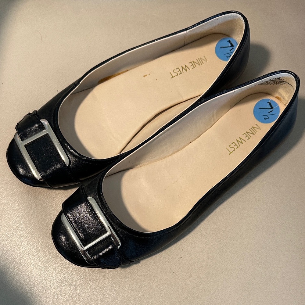 Nine West Black Flats with Silver Buckle